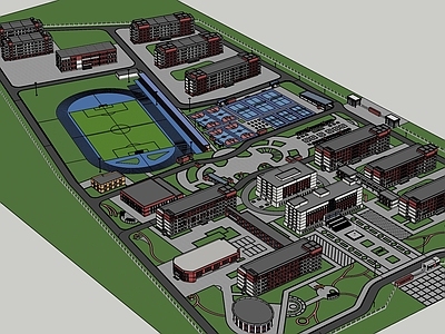 现代简约学校建筑 学校操场 教学楼学校 学校宿舍 学校景观 学校布局