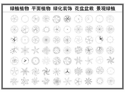 现代综合植物图库 绿植植物 平面植物图库 绿化盆景 花盆盆栽 景观植物 施工图