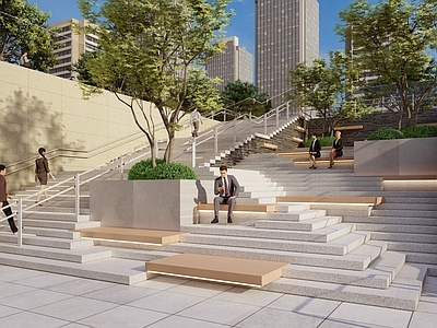 现代办公景观 高差处理 台阶 东京田町办公大楼