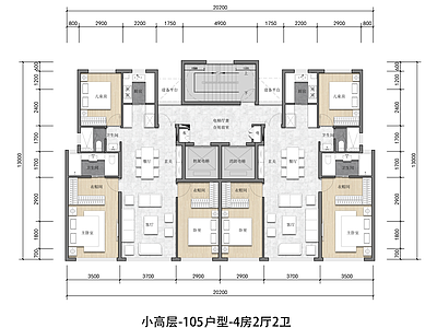 现代住宅楼建筑 北京户型 户型 小高18层 105三面宽产品 平面图