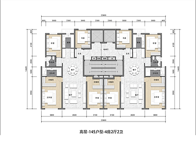 现代住宅楼建筑 北京户型 户型 145三面宽产品 大高一类户型 平面图