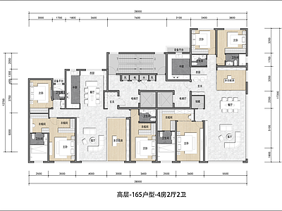 现代住宅楼建筑 北京户型 户型 屋面宽边厅户型 165边厅户型 平面图