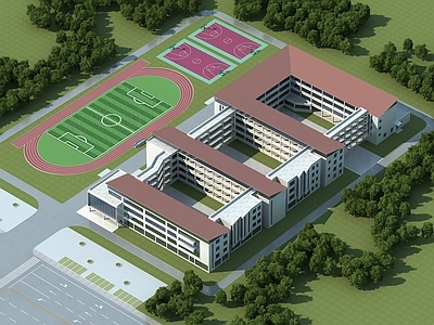 现代学校外观 学校 教学楼 办公楼 学校鸟瞰