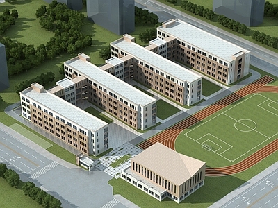 现代学校外观 学校 教学楼 办公楼 图书馆 体育馆