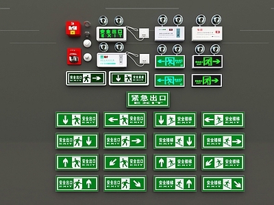 现代其他材料 安全出口标识标志 报警器 消防喷淋