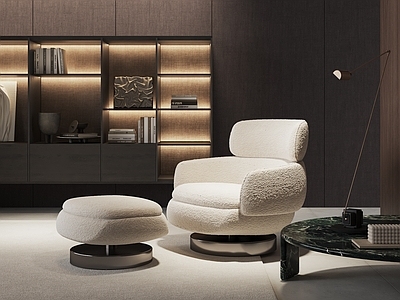 现代意式单人沙发 Minotti Vivienne 沙发椅脚踏组合 展示柜 布艺沙发椅