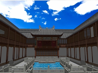 复古中式古建筑 戏台场景 游戏场景建筑