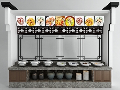 新中式其他局部构件 新中式自助餐台 餐盆餐具