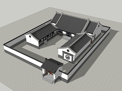 中式现代风格建筑 现代四合院 四合院自建房