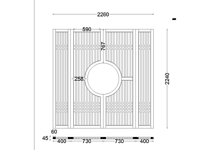 新中式中式屏风隔断 中式实中心园屏风 施工图