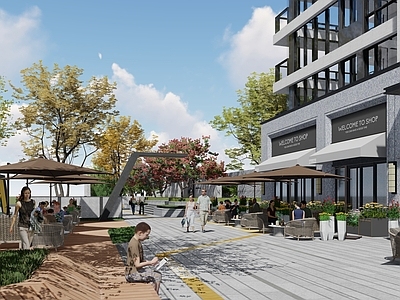 现代小区景观 现代社区底商景观 示范区 商业街区 社区街道 折线景观