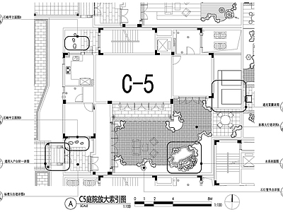 新中式庭院 别墅景观平面图 私家花园庭院 植物种植配置图 给排水图 灯光点位图 施工图