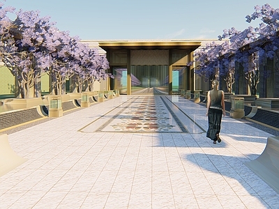 新中式中式小区景观 现代住宅景观 礼仪通道 迎宾通道 樱花大道