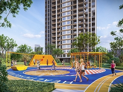 现代小区景观 儿童区 健身区 阳光草坪会客厅 曲线景观 入口对景