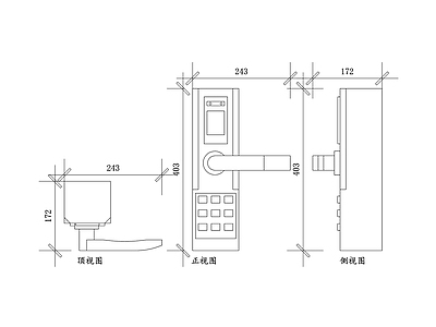 现代五金管件 智能锁 识别门锁 指纹锁 密码锁 电子门锁 施工图