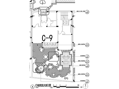 新中式庭院 别墅景观平面图 私家花园庭院 植物种植配置图 给排水图 灯光点位图 施工图
