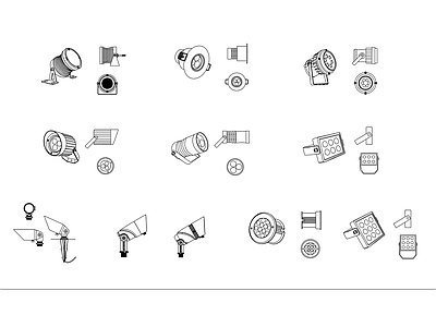 现代灯具图库 聚光灯具 照明灯 舞台灯 射灯 设计师灯 施工图 灯具图库