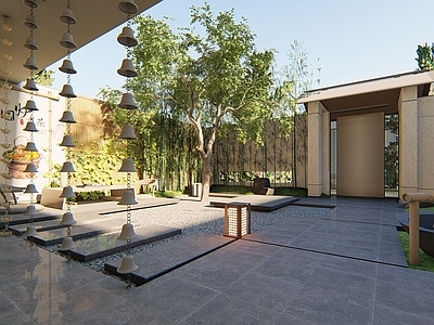 新中式中式别墅庭院 现代庭院景观 私家庭院 庭院花园 样板花园
