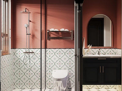法式复古卫生间 干区卫生间 卫生间推拉门 卫生间摆件 干湿分离卫生间 半墙卫生间
