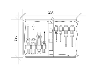 现代五金管件 螺丝刀套装 工具包 维修工具 批头套装 多功能工具 施工图