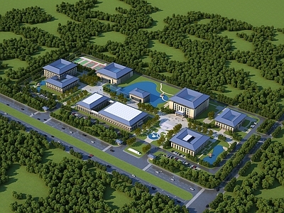 现代学校外观 党校 学校 办公楼 教学楼 体育馆