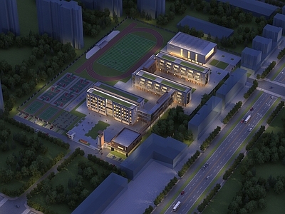 现代学校外观 学校 教学楼 办公楼 学校夜景 图书馆