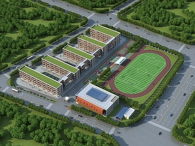 现代学校外观 学校 教学楼 图书馆 学校鸟瞰 办公楼