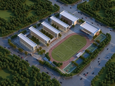 现代学校外观 学校 教学楼 体育馆 学校鸟瞰