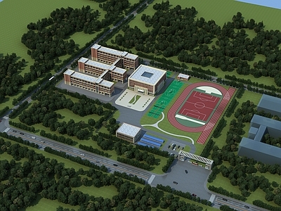 现代学校外观 学校 教学楼 图书馆 食堂