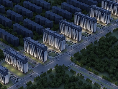 现代鸟瞰规划 住宅鸟瞰 住宅鸟瞰夜景 多层住宅 高层住宅