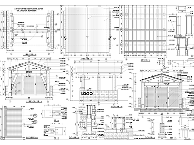 现代廊架 木廊架 施工图