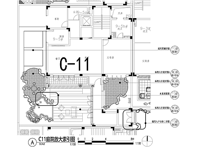 新中式庭院 别墅景观平面图 私家花园庭院 植物种植配置图 给排水图 灯光点位图 施工图