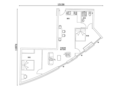现代公寓 两房公寓图 二居室平面 公寓户型图 双卧室布局 小户型平面 施工图 公寓