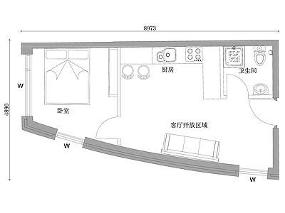 现代公寓 单间公寓 一房公寓 公寓单间 小型公寓 单身公寓 施工图 公寓