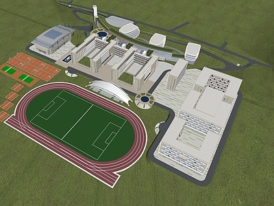 现代学校建筑 教学楼学校 学校操场