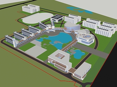 现代学校建筑 学校操场 教学楼学校