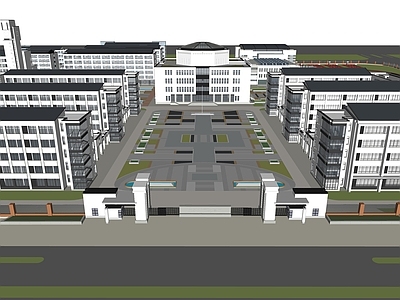 现代学校建筑 学校操场 教学楼学校