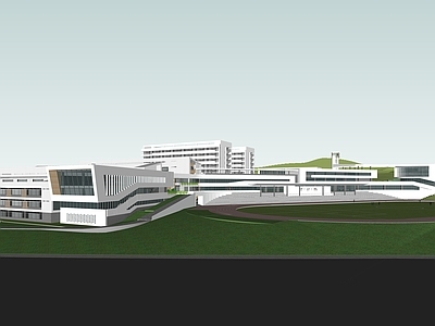 现代学校建筑 学校操场 教学楼学校