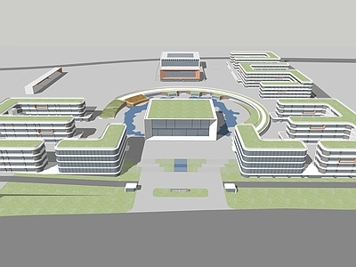 现代学校建筑 学校操场 教学楼学校