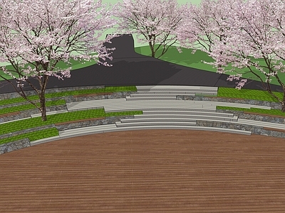 现代台阶景观 山地公园台阶景观 曲线毛石挡土景墙