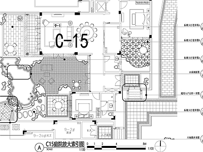 新中式庭院 别墅景观平面图 私家花园庭院 植物种植配置图 给排水图 灯光点位图 施工图