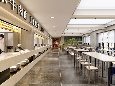 现代食堂 餐厅 食堂 明档 餐桌椅