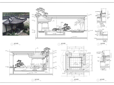 现代中式亭子 半亭 廊亭 凉亭 木亭 施工图