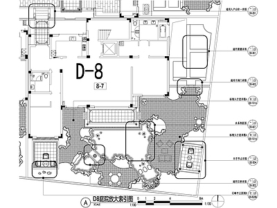 新中式庭院 别墅景观平面图 私家花园庭院 植物种植配置图 给排水图 灯光点位图 施工图