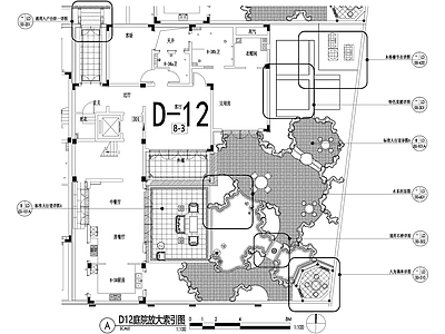 新中式庭院 别墅景观平面图 私家花园庭院 植物种植配置图 给排水图 灯光点位图 施工图