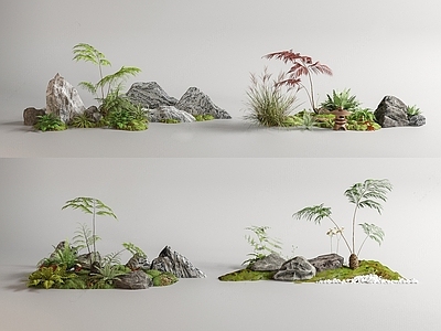 现代植物堆 假山石头 植物堆 小品 石头 园艺造景