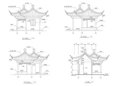 新中式北欧亭子 四角亭 中式景观亭 凉亭 施工图
