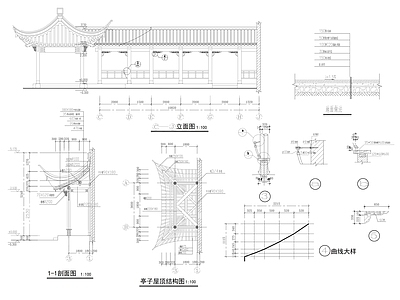 新中式中式亭子 仿古亭廊 廊亭 景观亭 施工图