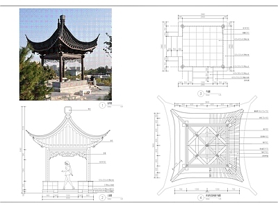 新中式中式亭子 古法景观六角亭 景观亭 六角亭 木亭 施工图