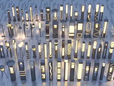 现代灯具组合 现代景观灯